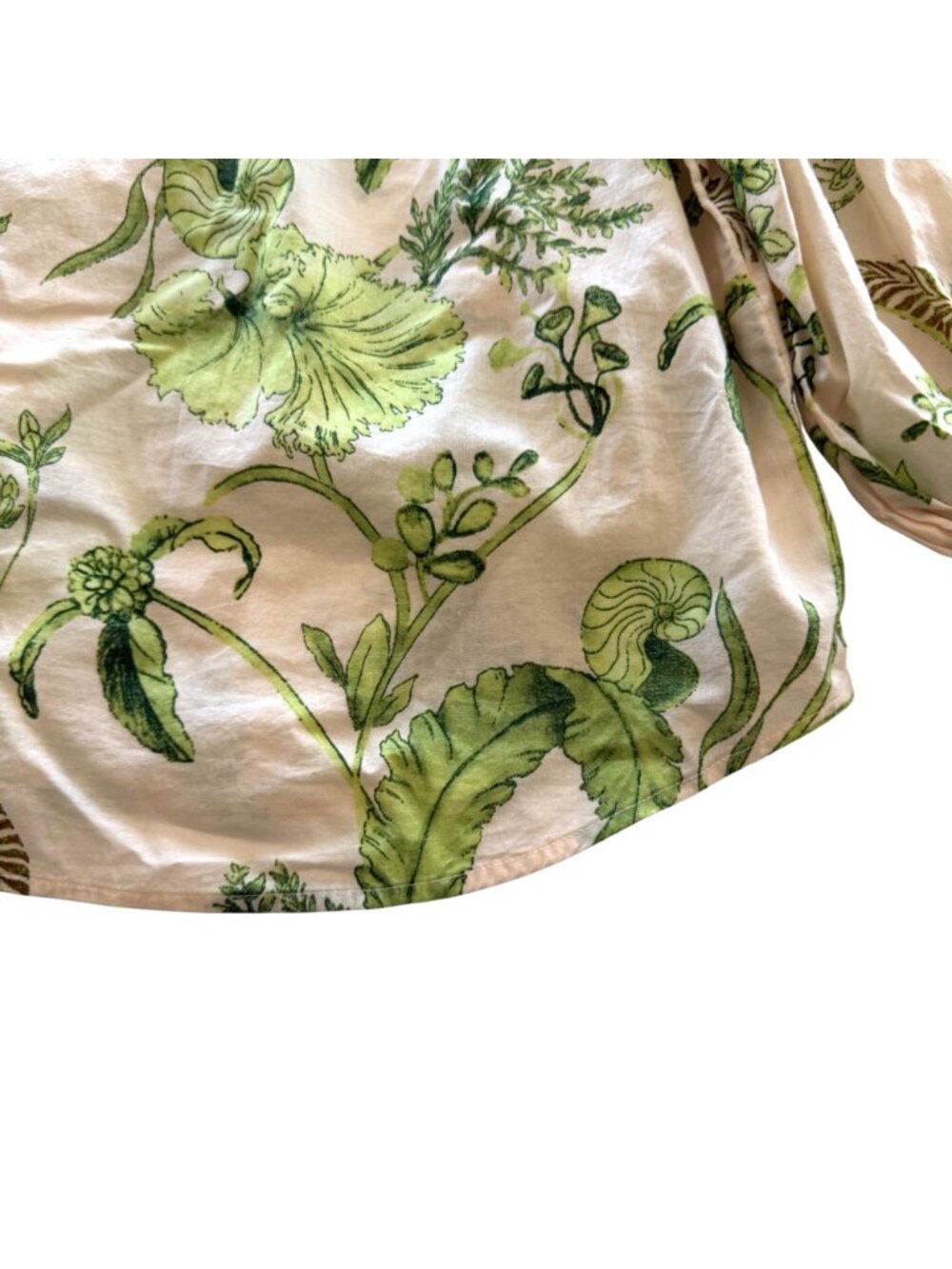 Talbots Lace Trim Pintuck Top S Woman Branching Floral Green Beige Leaves Floral - Picture 7 of 10